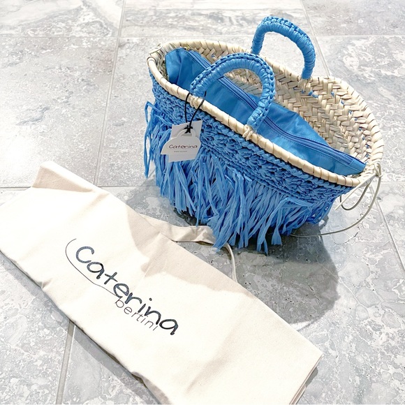 Caterina Bertini Fringe Mini Tote + Large Tote, Blue (Made in Italy) New w/Tag - Picture 3 of 10